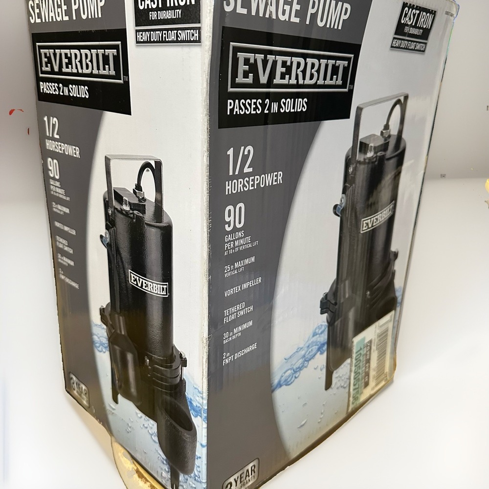 Everbilt ESE50W-HD 1/2 HP Cast Iron Sewage Ejector Pump 90 GPM 2"